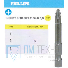 Биты крестовые РН1х 75мм S2 цилиндр. с насечкой DIN3126 хв-к Е1/4 PROFI