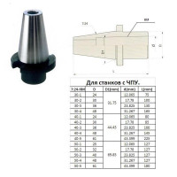 Втулка переходная с хвостовиком 7:24-30 на КМ1 для станков без ЧПУ со сквозным отверстием для концевых фрез 